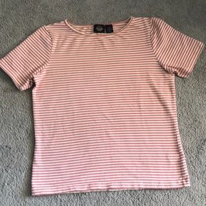 Coral/Tan/White Striped Short Sleeve. Dockers.